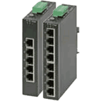 Fast Ethernet industrial switch, 5x or 8x 10/100Base-TX RJ-45 ports, auto MDI/MDI-X, IP30, rugged metal case dimensions 30x142x99mm (WxHxD), redundant power, polarity reverse protection, overload current protection (resetable fuse), operating voltage 12..48V DC / 24V AC, removable terminal block, extended temperature range -40..+75°C, wall mounting and 35mm DIN rail mountable (both included in scope of delivery).