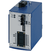 Analogue fiber optic bridge for up to 4 analogue 0..10V voltage interfaces via a fiber optic connection. Wavelength 1310nm, connector ST/BFOC, SC or E2000, dimensions WxHxD 60x100x113mm without fiber optic port and clamp terminals, operating temperature -40°C..+70°C, operating voltage 12V..30V DC. On request voltage up to 70V DC or distances up to 100km possible.