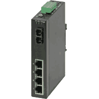 Fast Ethernet industrial switch with 5 Fast Ethernet ports for point to point connections or for constructing a Fast Ethernet bus-line. RJ-45 100Base-TX ports with 10/100MBit/s, 1x Fast Ethernet 100Base-FX multimode port for SC connector, IP30, metal case dimensions 25x130x95mm (WxHxD), redundant power, polarity reverse protection, operating voltage 12..48V DC removable terminal block, DIN rail mountable / wall mountable (both included in scope of delivery).