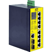 10-Port managed Industrial Ethernet PoE mit 8x 1000BaseT GbE RJ-45 PoE Ports nach IEEE 802.3bt/at/af Standard, 2x 100/1000 Mbps Dual Speed SFP Steckplätze und 1x RJ45 Konsolen Port, PoE 90W/Port, gesamt Budget 240W, Management via Web (HTTPS, SSH), Telnet und SNMP, unterstützt VLAN, QoS, IGMP / MLD Snooping, Spanning Tree, STP, RSTP, MSTP, KAMR, IPv6, SFP DDM, Hutschienenmontage, Abmessungen BxTxH 60x106x140mm, Betriebsspannung gem. PoE Standard max. 250W, Betriebstemperatur -30° .. +70°C.