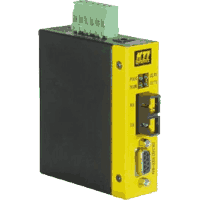 Fiber optic converter transmits RS-232 signals transparent via multimode or singlemode (monomode) optical fiber. D-Sub9 socket, DCE, transmits handshake (RTS, CTS, DTR, DSR), optical isolation between RS-232 and main circuitry, ESD-protection and overvoltage protection (RS232), relay signal contact for power failure, fanless metal case, dimensions WxDxH 28x82x95mm, mounting on 35mm DIN rail, operating temperature -30..+70°C, operating voltage +7V..+30V DC at screw terminal or DC socket.