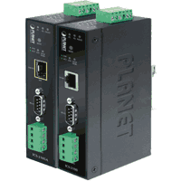 The device Server (terminal Server) converts RS-232 or RS-422 / RS-485 COM signals according to Ethernet TCP/IP and vice versa. Serial: RS-232 at DB9, RS-422/RS485 at screw terminal max. 921600bps, Ethernet: 100Base-FX 100MBit/s Fast Ethernet SFP port, metal case, operating temperature 0°C..+50°C, dimensions WxDxH 97x70x26mm, incl. Wall wart 5V DC, consumption max. 5.5W.