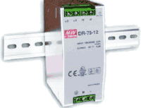 Power supply for 35mm DIN rail, input: 85-264V AC, output: 48V DC, 75W, 1.6A, operating temperature: -10...+60°C. DR-75-48<br>sellout (request remaining stock)