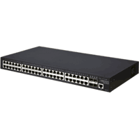 Lüfterloser Gigabit Ethernet Switch mit 10/100/1000 MBit/s 1000Base-T RJ-45 Ports und 100/1000 MBit/s SFP Steckplätzen. Management via CLI, Telnet, Web und SNMP (v1,v2, v3), unterstützt Spanning Tree, VLAN (QinQ),LACP, IGMP Snooping und QoS, IPv6, inkl. 19'-Montagekit