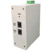 Industrial Gigabit Ethernet PoE++ injector according to IEEE 802.3bt standard, max. 70W with 1x 10/100/1000MBit/s 1000Base-T Gigabit Ethernet port. Input 10-60V DC at screw terminal, efficiency 86% min. at full Load, Short Circuit protection, input with fuse protection, input polarity reverse protection, input low Voltage protection, Surge protection on data input ports, 35mm DIN rail mountable, operating temperature -40°C..+50°C, Relative humidity 5% .. 90% non condensing, dimensions WxHxD 46x125x102mm