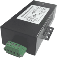 PoE Power over GbE injector for direct current power input s. Selection box, PoE 35W max. (56V 0,625A) high power (PoE+) according to IEEE 802.3at mode A (pins 12- 36+) or B (pins 45+ 78-) and IEEE 802.3af, suitable for industrial use, metal case dimensions: 125x72x38mm LxWxH, input with fuse protection, protection against short circuit, CE, UL1950, CSA 22.2, EN60950, FCC Class B, EN55022 Class B, operating temperature -40°C..+70°C, wall mounting, optional for mounting on 35mm DIN rail. Reverse pin assignment or Permanent current output on request.