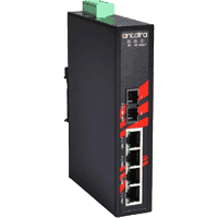 Fast Ethernet industrial switch with 4x 100Base-TX 10/100MBit/s RJ-45 high PoE ports and 1x 100Base-FX 100MBit/s MM f/o port for ST / BFOC connector, max. distance 2km, auto MDI/MDI-X, IP30, rugged metal case dimensions WxHxD 30x142x99mm, redundant power, polarity reverse protection, overload current protection, input voltage 48V DC according to IEEE 802.3af max. 25W or 51..55V DC according to IEEE 802.3at max. 30W, removable terminal block, consumption: max. 130W, operating temperature -10..+65°C, 35mm DIN rail mountable, wall mounting. LNP-0501-ST-M