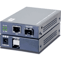 Gigabit Ethernet media converter with 1x 1000MBit/s 1000Base-T RJ-45 port and 1x SFP slot incl. 1000Base-X multimode / singlemode (monomode) or BiDi (WDM / SingleFiber) SFP module for LC connector. Direct media conversion, full wire speed, transparent, no packet length limitation. Operating temperature -5°C..55°C, RH 10..90% non condensing, dimensions 108x72.5x23mm. 19" mounting see product group  0961138 or  0961398  DIN rail see item 09611428 (selection box)