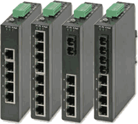 Fast Ethernet industrial switch with 5, 6 or 8 Fast Ethernet ports for point to point connections or for constructing a Fast Ethernet bus-line. RJ-45 100Base-TX ports with 10/100MBit/s, 0x, 1x or 2x Fast Ethernet 100Base-FX multimode or singlemode fiber optic ports for SC connector, IP30, metal case dimensions 25x130x95mm (WxHxD), redundant power, polarity reverse protection, input voltage 12..48V DC (without fiber optic ports also 18..30V AC), removable terminal block, DIN rail mountable / wall mountable (both included in delivery).