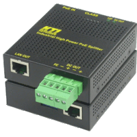 IEEE 802.3at industrial Power over Ethernet splitter with 1x 1000Base-T 10/100/1000 Mbps PoE-In RJ-45 port, 1x 1000Base-T 10/100/1000 Mbps LAN-Out RJ-45 port and 1x terminal block, output see selection box, supports PoE standard according to IEEE 802.3af / IEEE 802.3at, DIP switch for selection of 5 PoE classes, optional DIN rail- or wall mounting possible, extended temperature range -20° up to 70°C.