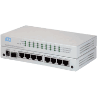 8 Port Gigabit Ethernet Switch im Tischgehäuse mit 7x 10/100/1000Mbit/s 1000Base-T RJ-45 Ports und 1x 1000Base-X Combo Port inkl. 1000Base-SX Multimode oder 1000Base-LX Singlemode (Monomode) SFP Modul für LC Steckverbinder. Unterstützt VLAN, QoS, LACP, IGMP Snooping, RSTP Rapid Spanning Tree, MSTP, DDM. Management: Web Interface und SNMP v1 v2c. Lüfterloses Metallgehäuse, Abmessungen BxTxH 180x114x26mm, Eingangsspannung +5V DC, Verbrauch max. 7.3W, Inkl. Steckernetzteil.