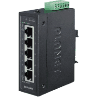 Compact Industrial Gigabit Ethernet switch with 5x 10/100/1000MBit/s 1000Base-T RJ-45 ports and 9K Jumbo frame support,IEEE 802.1p, IEEE 802.3az. Metal case, protection class IP30, dimensions WxDxH 70x104x30mm, operating temperature -40°C..+75°C, input voltage 12V..48V DC redundant or 24V AC, consumption 3.6W, protection against reverse polarity, 6kV ESD protection, 6kV EFT protection, IED 60068-2-32, 60068-2-27, 60068-2-6, FCC Part 15 Class A, CE.