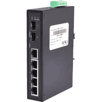 7-port Industrial Gigabit Ethernet switch with 5x 10/100/1000MBit/s 1000Base-T RJ-45 ports and 2x 1000Base-X/100Base-FX SFP slot for a multimode 1000Base-SX GbE, singlemode (monomode) 1000Base-LX GbE or a 100Base-TX Fast Ethernet SFP module. Jumbo frame support, reverse polarity protection, overload current protection, input voltage 12..48V DC, operating temperature: -40..75°C, rugged metal case IP30, dimensions WxDxH 30x99x142mm, FCC, CE.