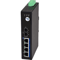 Fast Ethernet industrial switch with  4x 100Base-TX 10/100MBit/s RJ-45 high PoE ports and 1x 100Base-FX 100MBit/s fiber optic port for SC or ST connector, auto MDI/MDI-X, IP30, rugged metal case dimensions WxHxD 30x142x99mm, redundant power, polarity reverse protection, overload current protection, input voltage 48V DC according to IEEE 802.3af max. 25W or 51..55V DC according to IEEE 802.3at max. 30W, removable terminal block, consumption: max. 130W, operating temperature see selection box, 35mm DIN rail mountable and wall mounting.