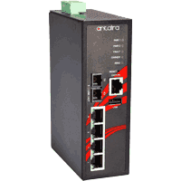 Industrial Ethernet High PoE Switch mit 4x 10/100MBit/s 100Base-TX RJ-45 30W PoE+ PSE Ports IEEE 802.3at/af und 1x LWL, Redundant Ring (RSTP/MSTP, G.8032 ERPS), Management Web, Console, IGMP, QOS, CoS/ToS, VLAN, SNMP, eMail Alarm. Robustes Metallgehäuse Abmessungen BxHxT 54x142x99mm, Eingangsspannung 12V..36V DC redundant, PoE PSE 12V: 25W/Port, 24V: 30W/Port, Verbrauch incl. PoE max. 145W, Betriebstemperatur siehe Auswahlbox, Overload Current Protection, Power Reverse Protection, Zulassungen FCC Class A, CE, RoHS, UL508 (anstehend).