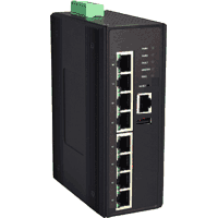 Industrial Ethernet High PoE Switch mit 8x 10/100/1000MBit/s 1000Base-T RJ-45 PoE+ Ports nach IEEE802.3at/af, Redundant Ring (RSTP/MSTP, G.8032 ERPS), Management Web, Console, Telnet, IGMP v1/v2, QOS, CoS/ToS, VLAN, SNMP v1/v2c/v3, RMON, SSH/SSL, IEEE 802.1X, Metallgehäuse Abmessungen BxHxT 54x142x99mm, Eingangsspannung 12V..55V DC redundant, PoE: 12Vin 25W/Port, 24Vin 30W/Port, Verbrauch incl. PoE max. 255W, Betriebstemperatur siehe Auswahlbox, Overload Current Protection, Power Reverse Protection, Zulassungen FCC Class A, CE, RoHS