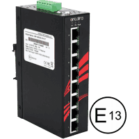 1298800E Industrial Gigabit PoE+ Switch mit E-Mark Zertifizierung (E13), IN 12V~36V DC OUT 8x IEEE 802.3at 30W
